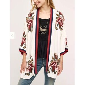 Elevenses Anthropologie Kimono Jacket Open Front‎ Embroidered Floral Boho O/S